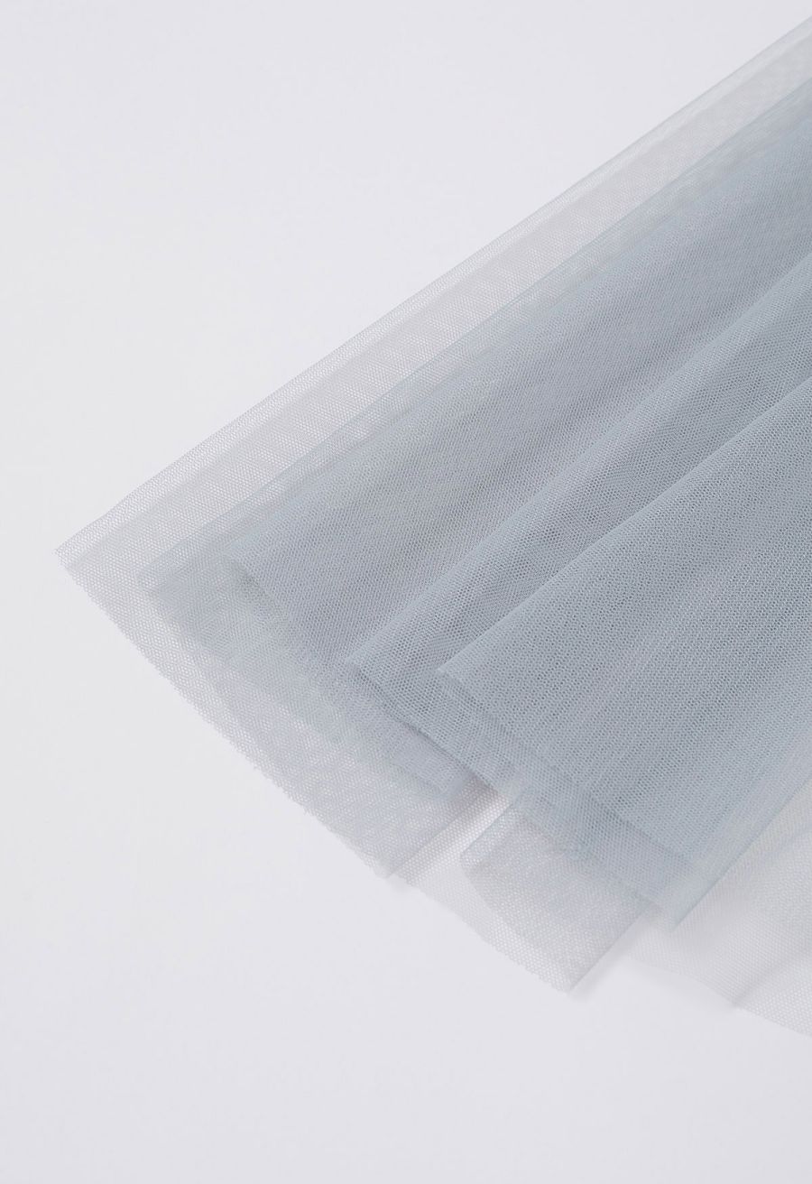 Venus Glitter Mesh Tulle Midi Skirt in Grey