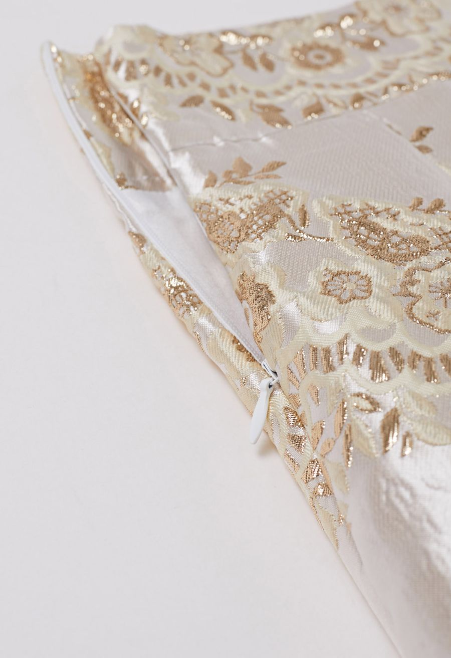 Magnificent Floral Jacquard Pleated Midi Skirt in Champagne