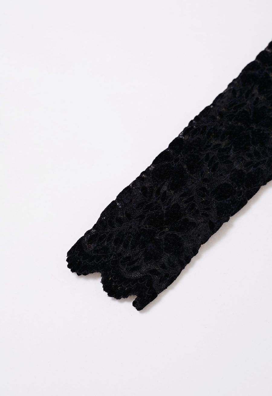 Exquisite Floral Lace Crop Wrap Top in Black