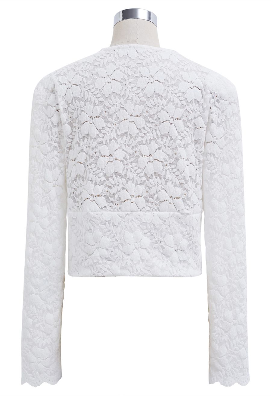 Exquisite Floral Lace Crop Wrap Top in Ivory
