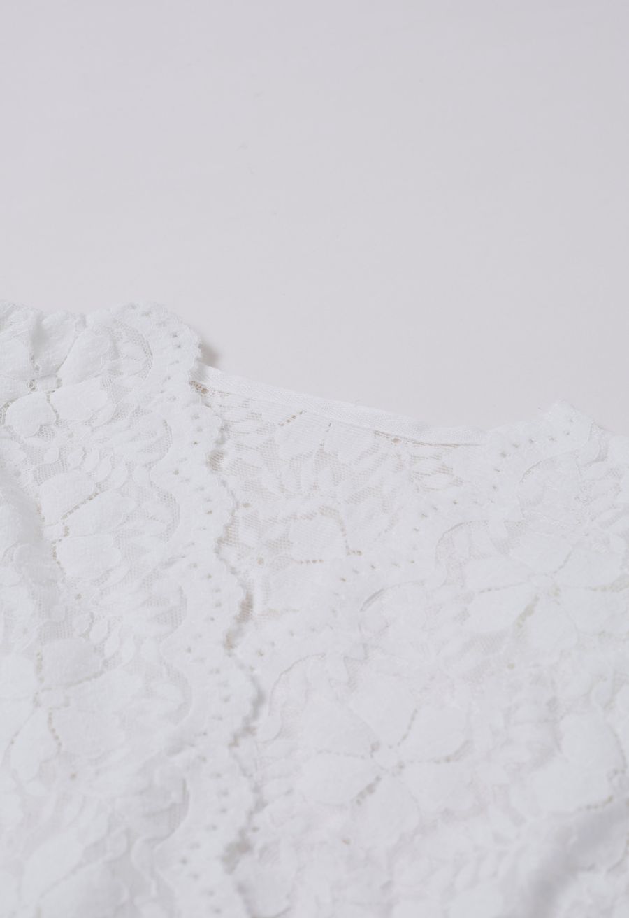 Exquisite Floral Lace Crop Wrap Top in Ivory