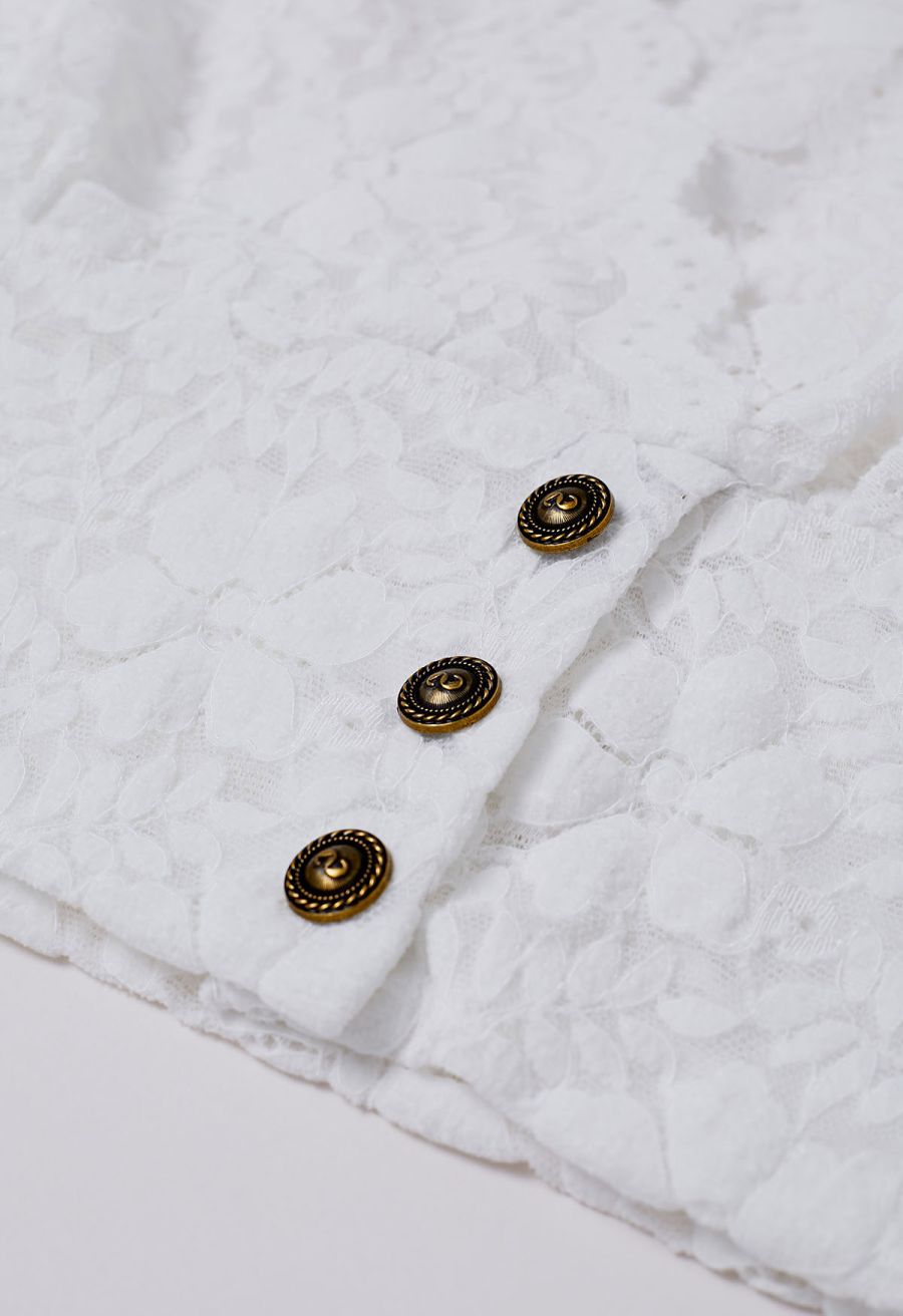 Exquisite Floral Lace Crop Wrap Top in Ivory