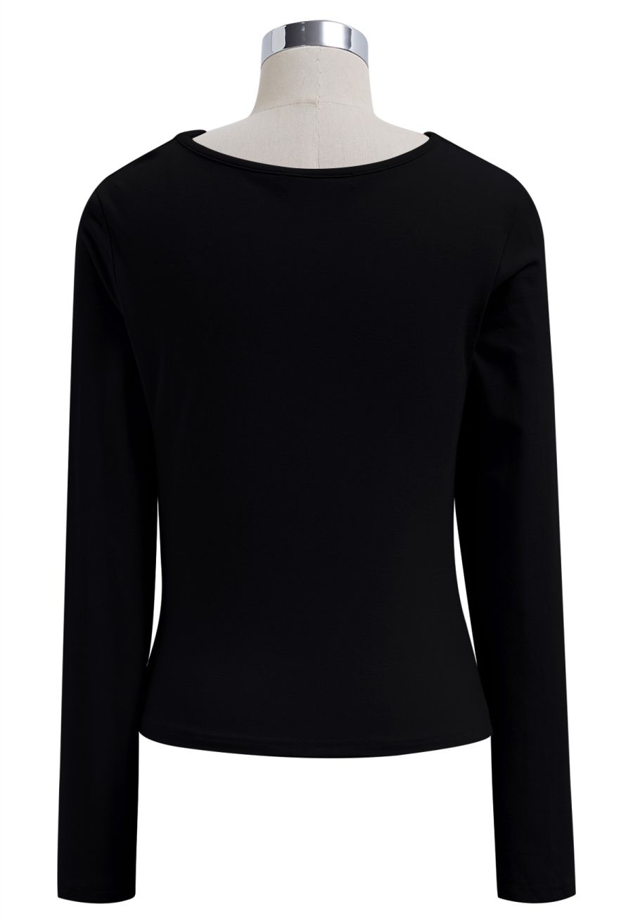 Side Knotted Soft Cotton Top in Black