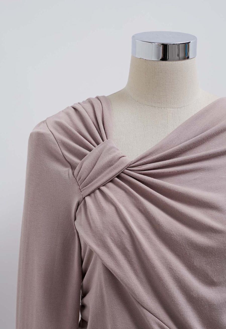 Side Knotted Soft Cotton Top in Dusty Pink