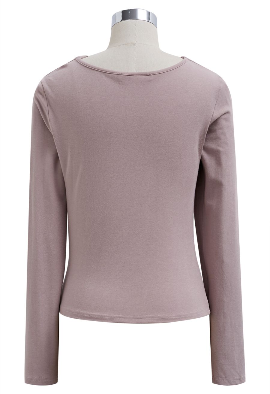 Side Knotted Soft Cotton Top in Dusty Pink