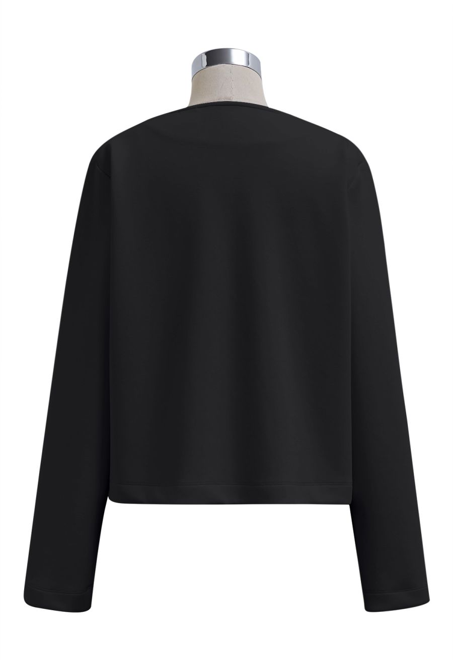 Posh Pursuits Fake Flap Pockets Buttoned Coat in Black