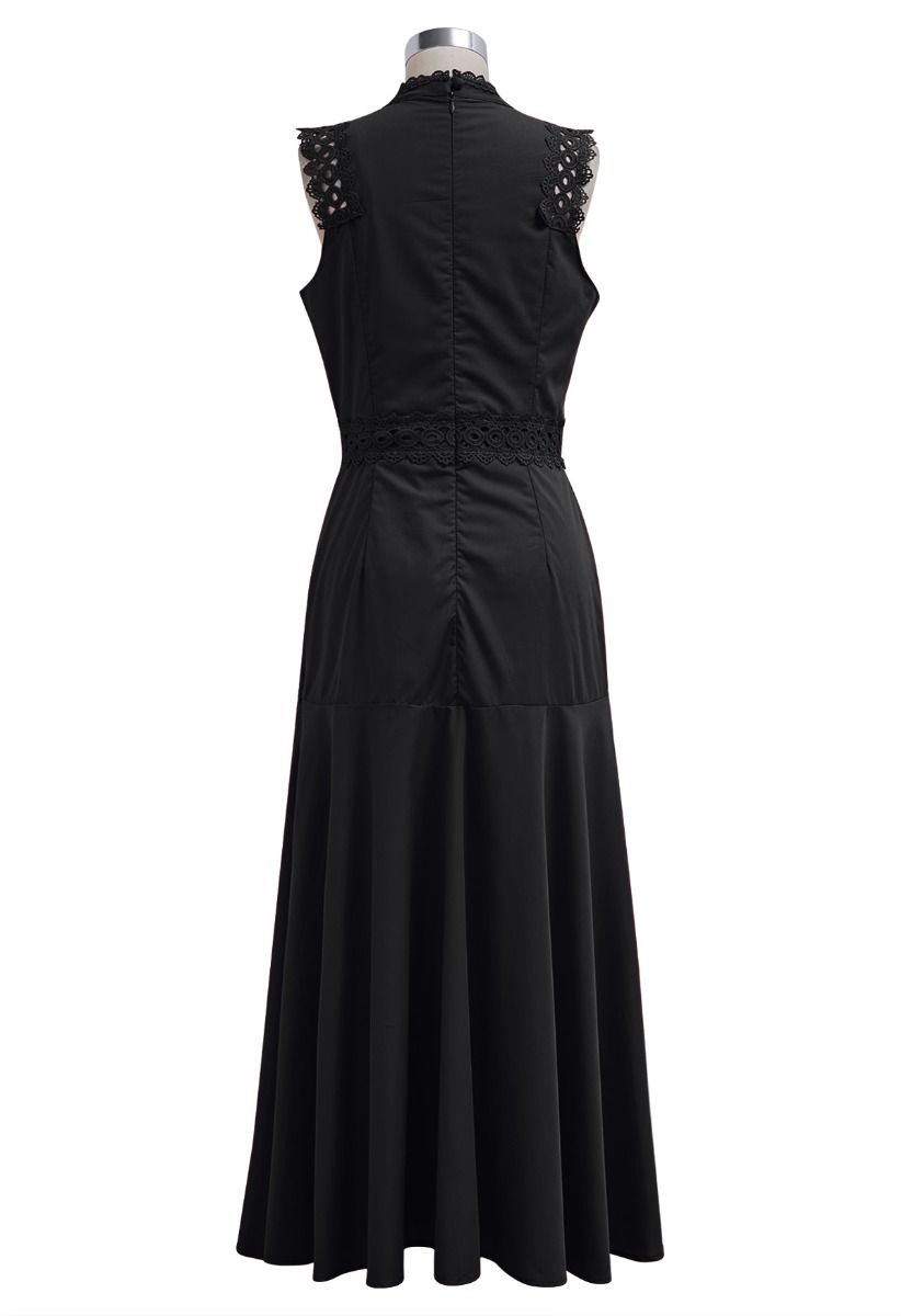 Dive into Elegance Lace Panelled Sleeveless Dress in Black