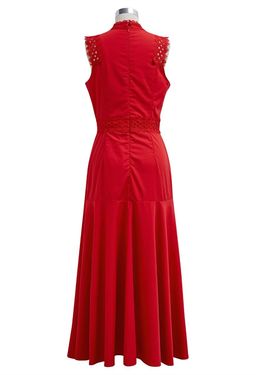 Dive into Elegance Lace Panelled Sleeveless Dress in Red