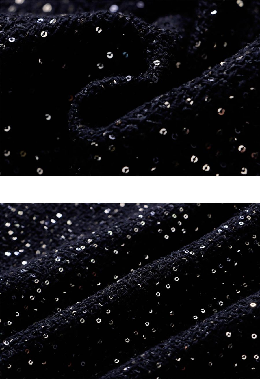 Sequin Embroidery Sleeveless Tweed Dress in Black