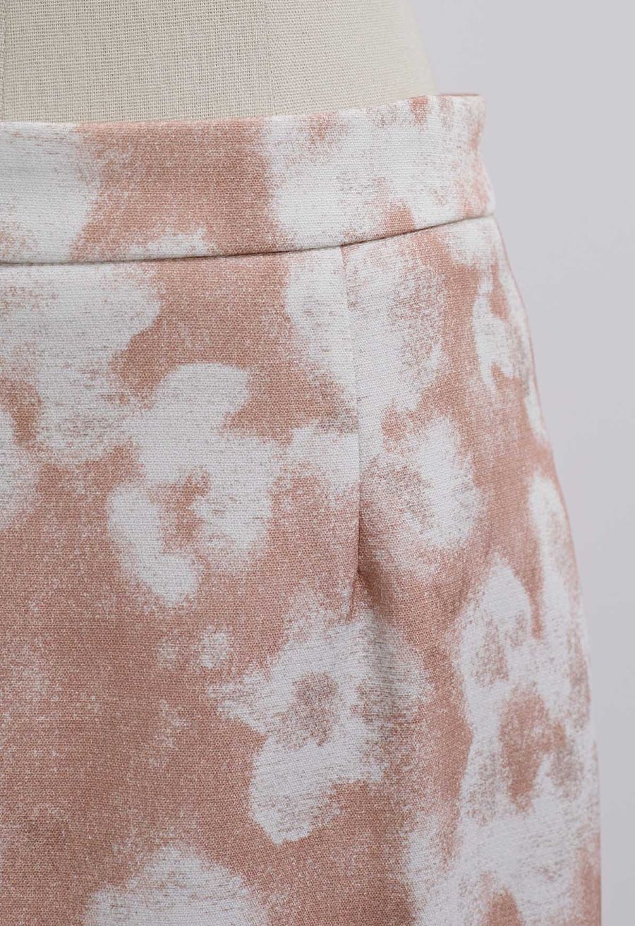 Graceful Floral Pencil Midi Skirt in Coral