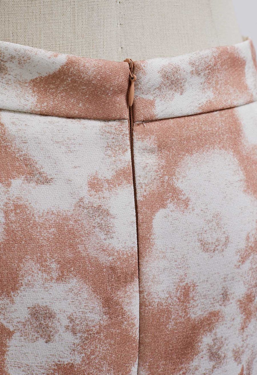 Graceful Floral Pencil Midi Skirt in Coral