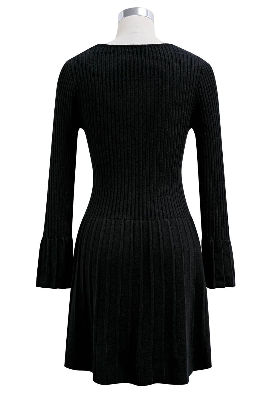 Fit-and-Flare Pleated Knit Mini Dress