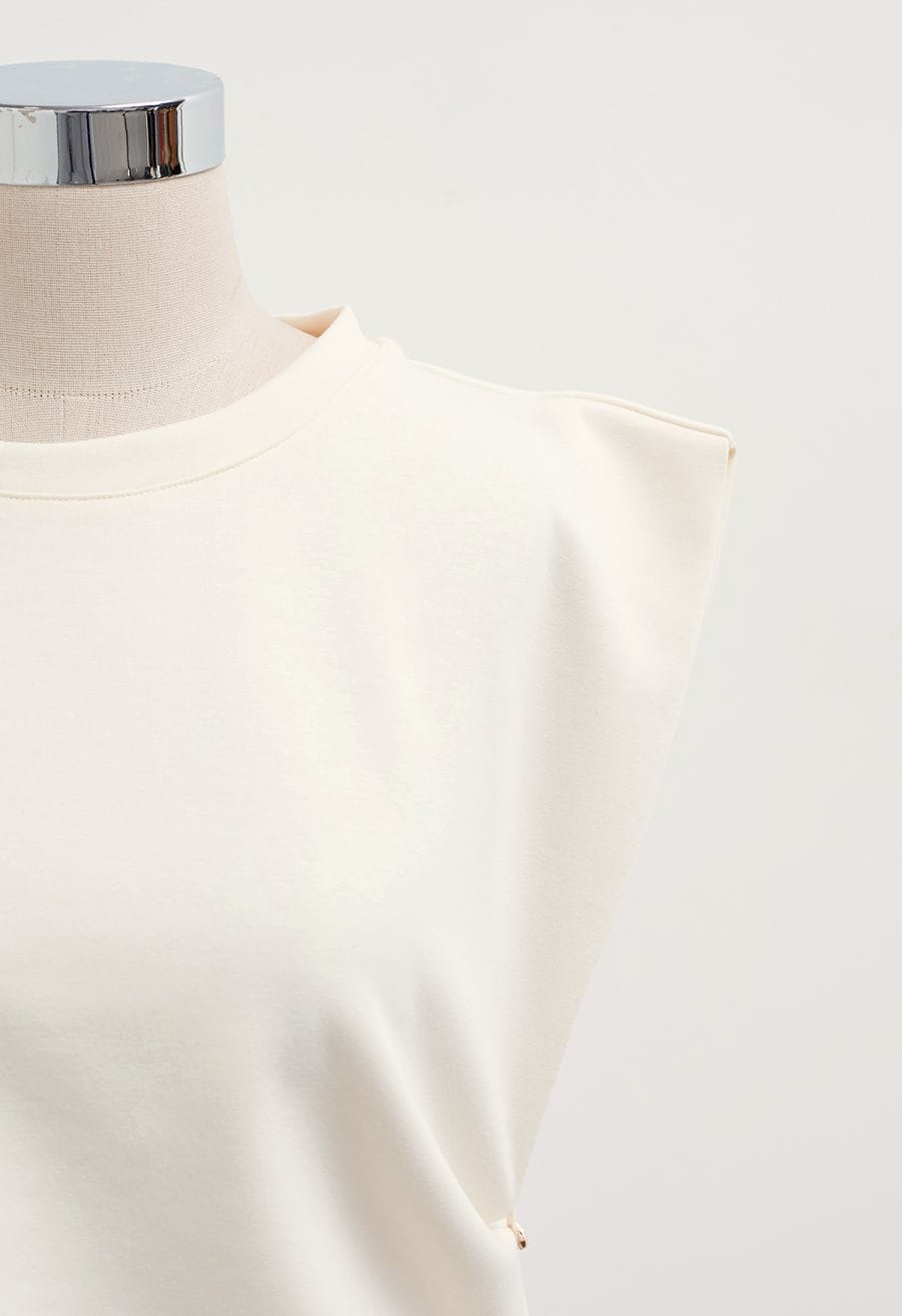Buttoned Ruched Sleeveless Top in Ivory