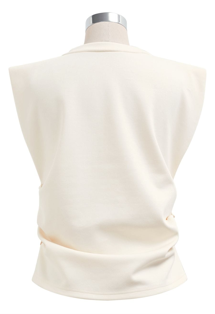Buttoned Ruched Sleeveless Top in Ivory