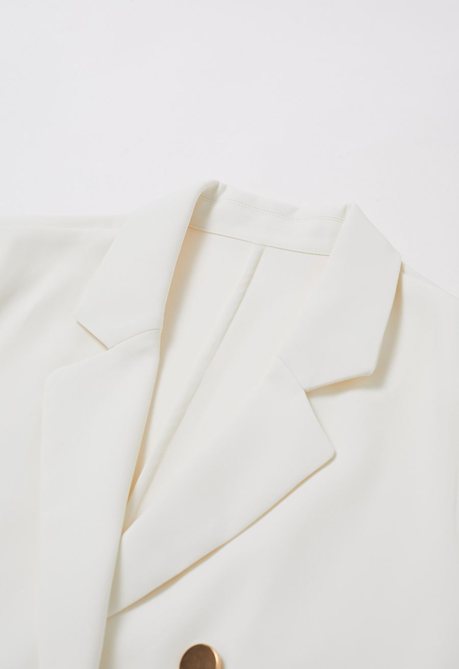 Golden Button Short-Sleeve Blazer in White