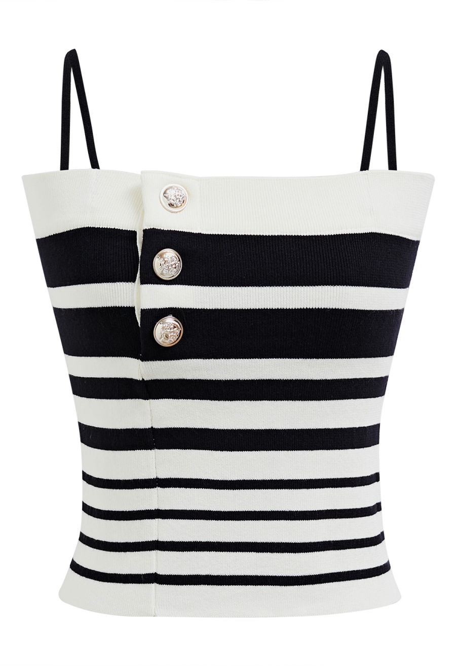Contrast Stripe Button Trim Knit Cami Top