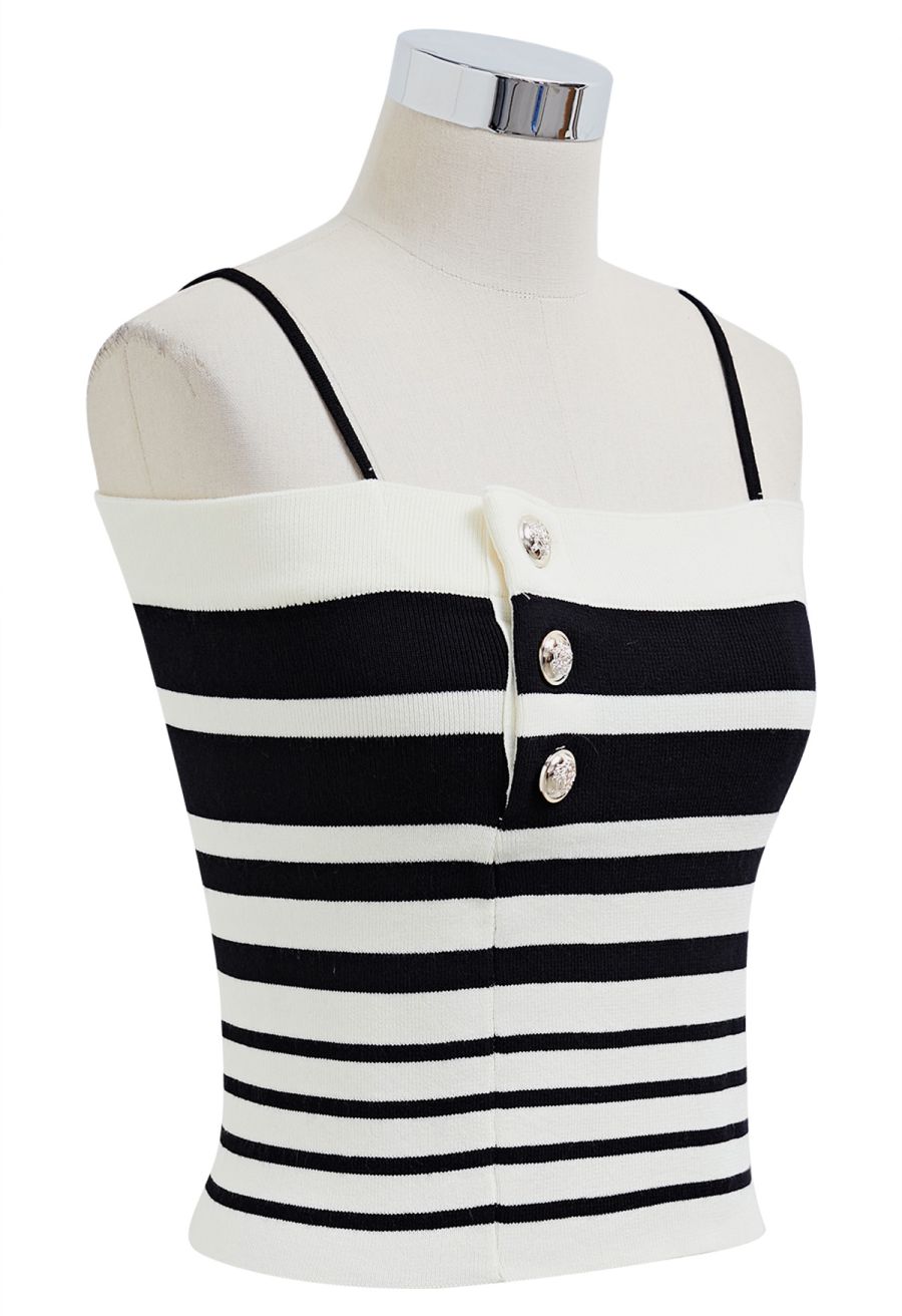 Contrast Stripe Button Trim Knit Cami Top
