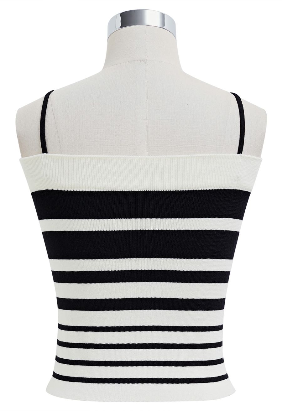 Contrast Stripe Button Trim Knit Cami Top