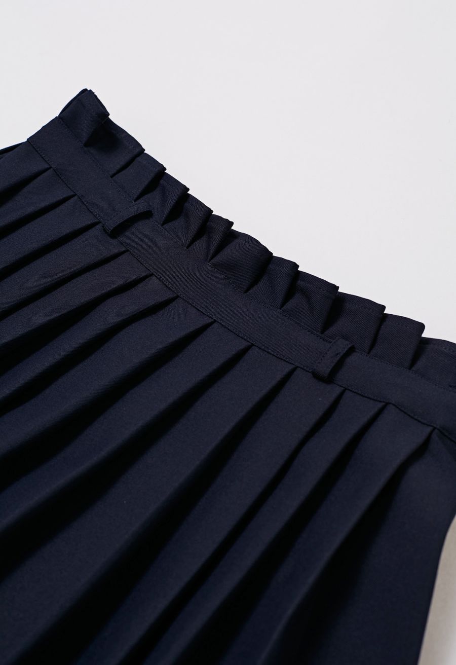 Button Front Vest Blazer and Pleated Mini Skirt Set in Navy