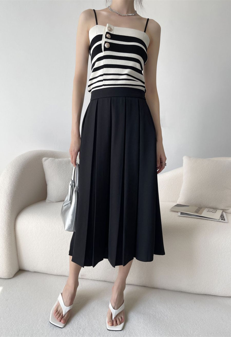 Contrast Stripe Button Trim Knit Cami Top