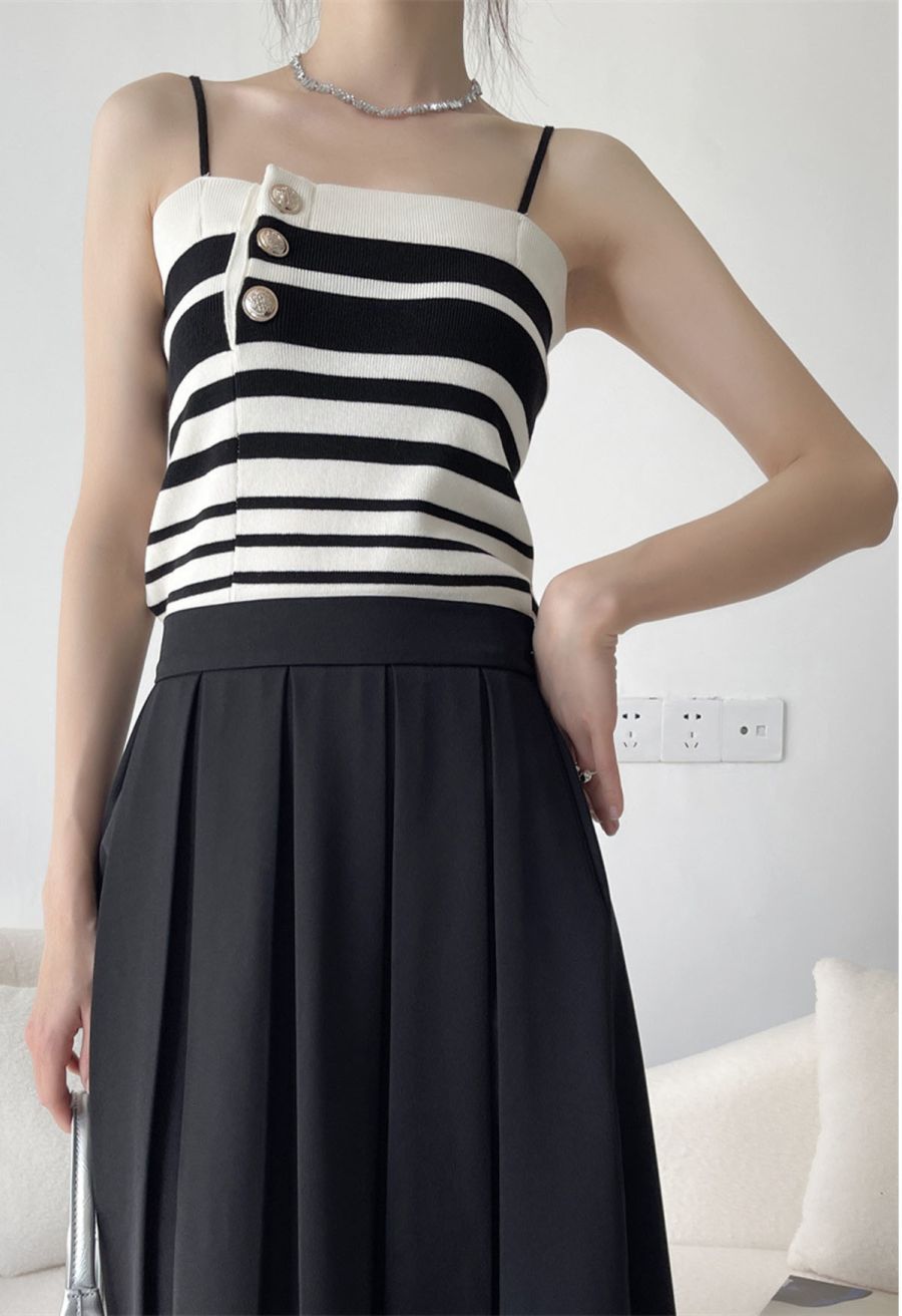 Contrast Stripe Button Trim Knit Cami Top