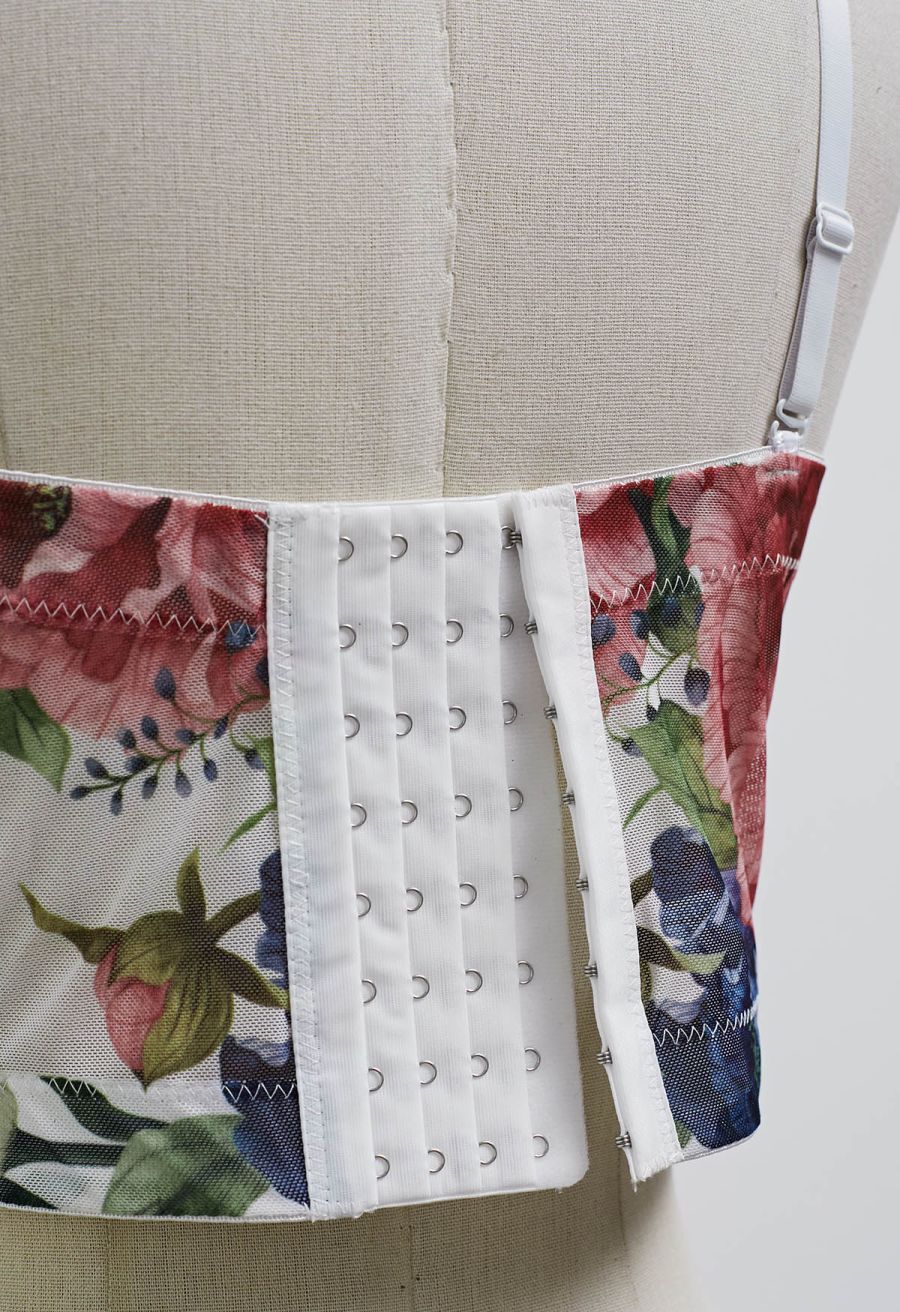 Floral Mesh Bustier Crop Top in White