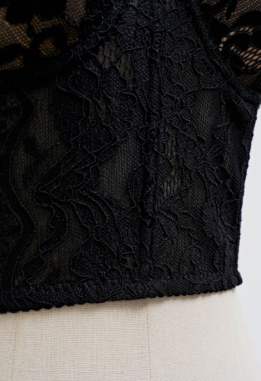 Floral Lace Bustier Crop Top in Black