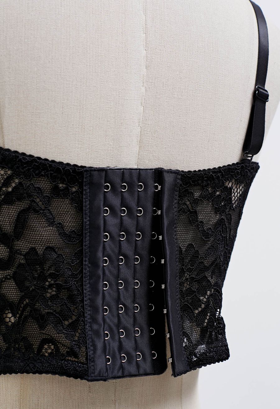 Floral Lace Bustier Crop Top in Black