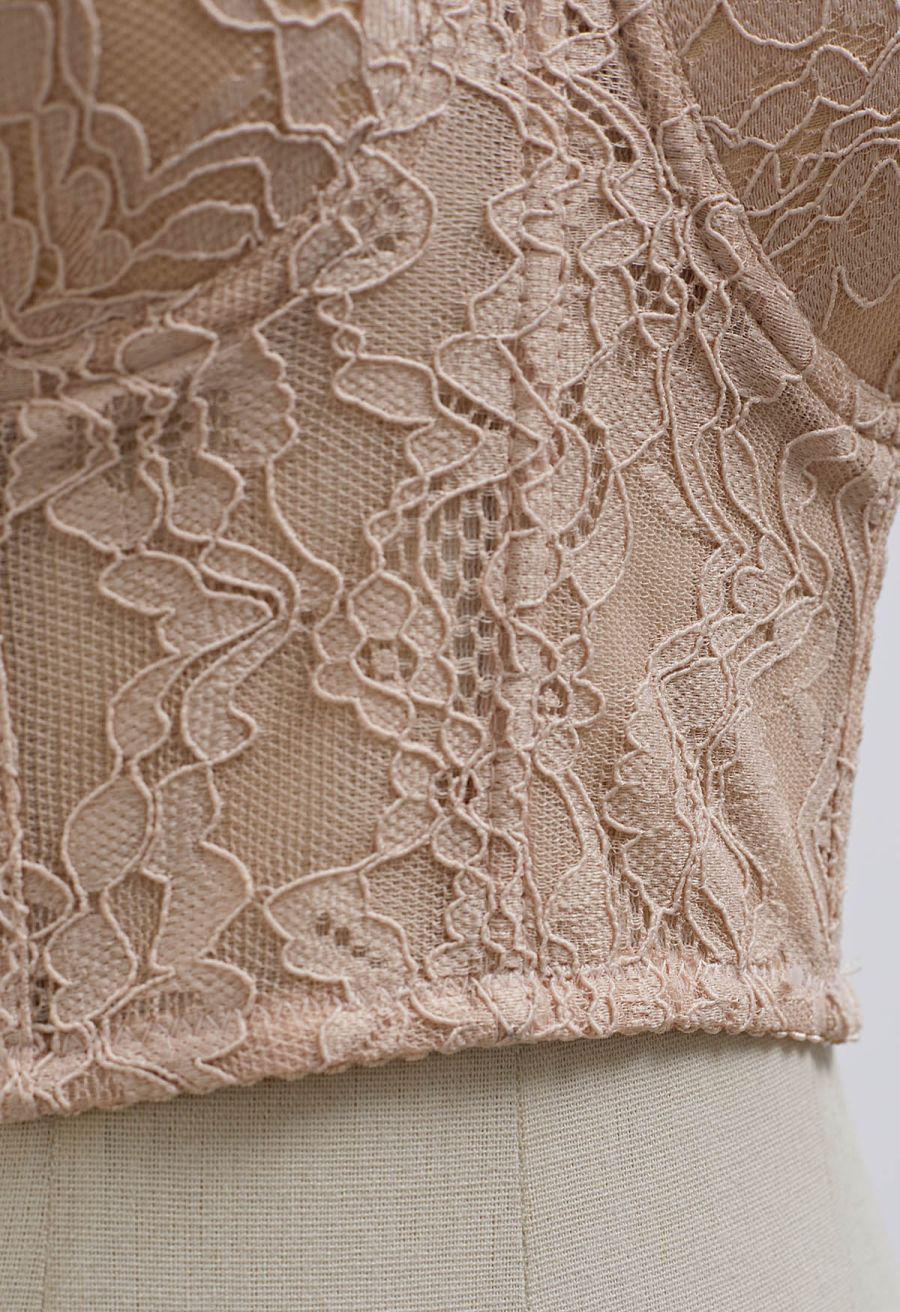 Floral Lace Bustier Crop Top in Apricot