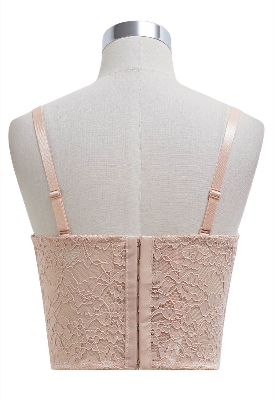 Floral Lace Bustier Crop Top in Apricot