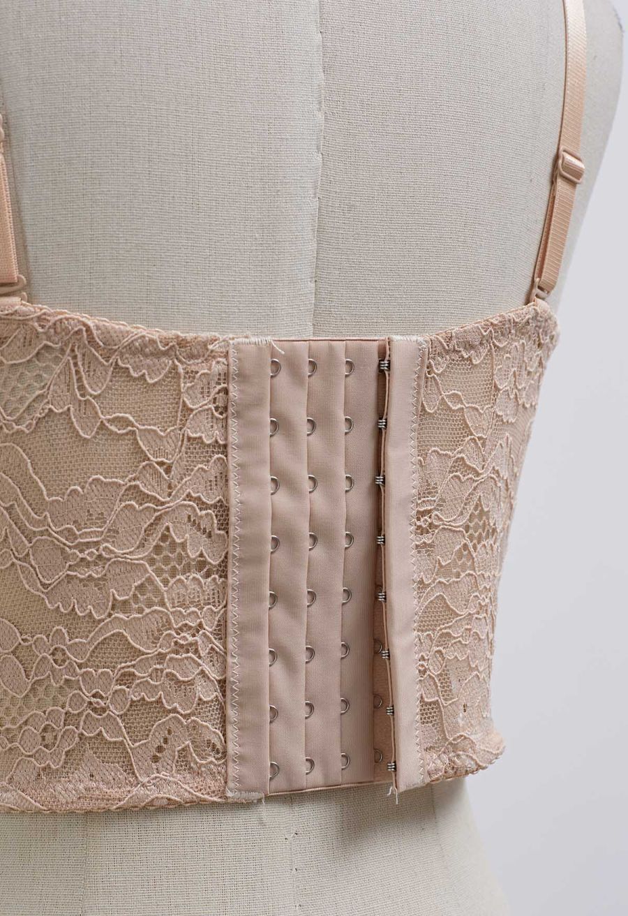 Floral Lace Bustier Crop Top in Apricot