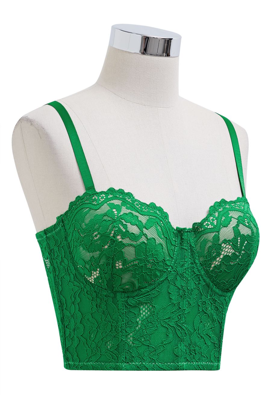 Floral Lace Bustier Crop Top in Green
