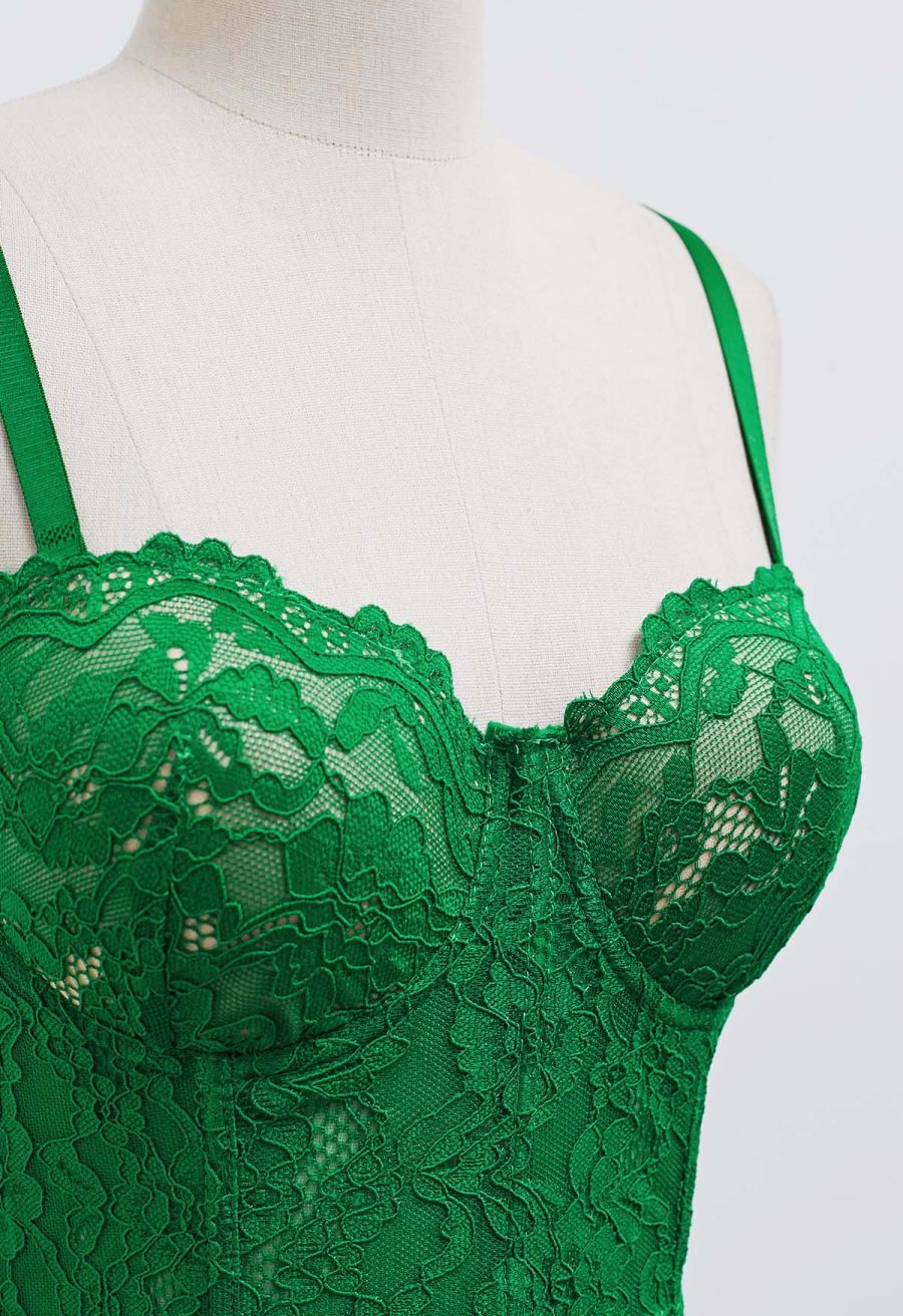 Floral Lace Bustier Crop Top in Green