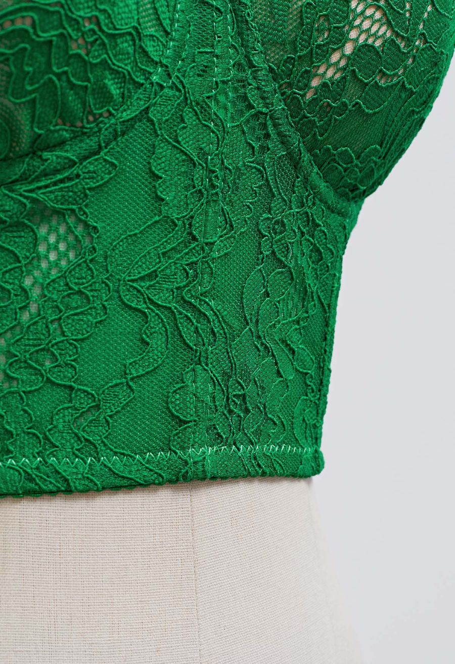 Floral Lace Bustier Crop Top in Green