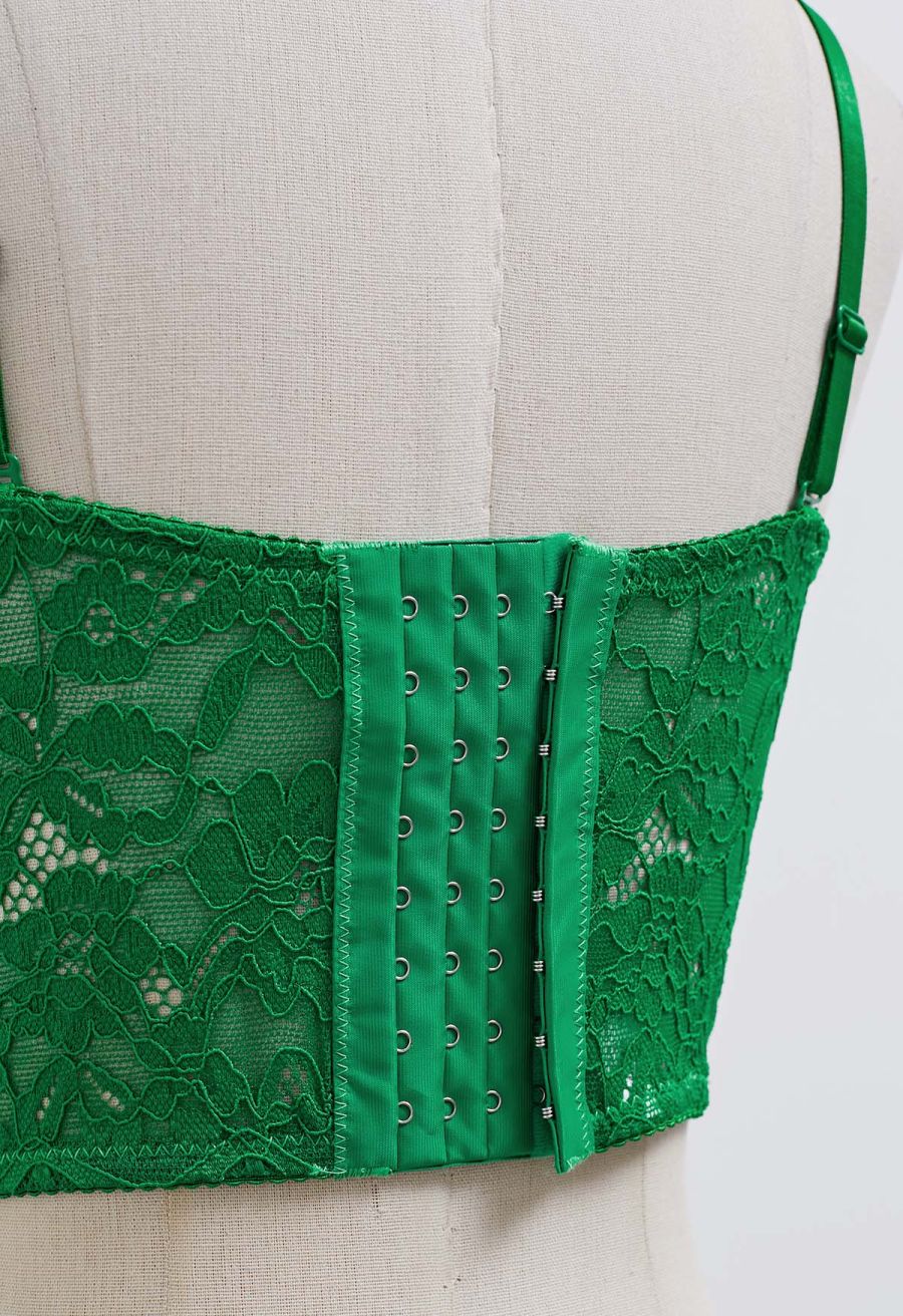 Floral Lace Bustier Crop Top in Green