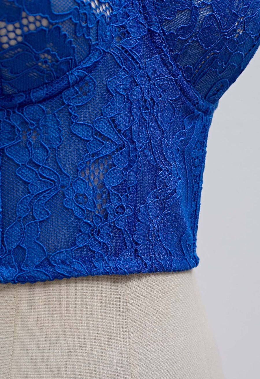 Floral Lace Bustier Crop Top in Indigo