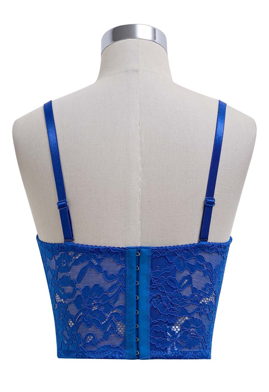 Floral Lace Bustier Crop Top in Indigo