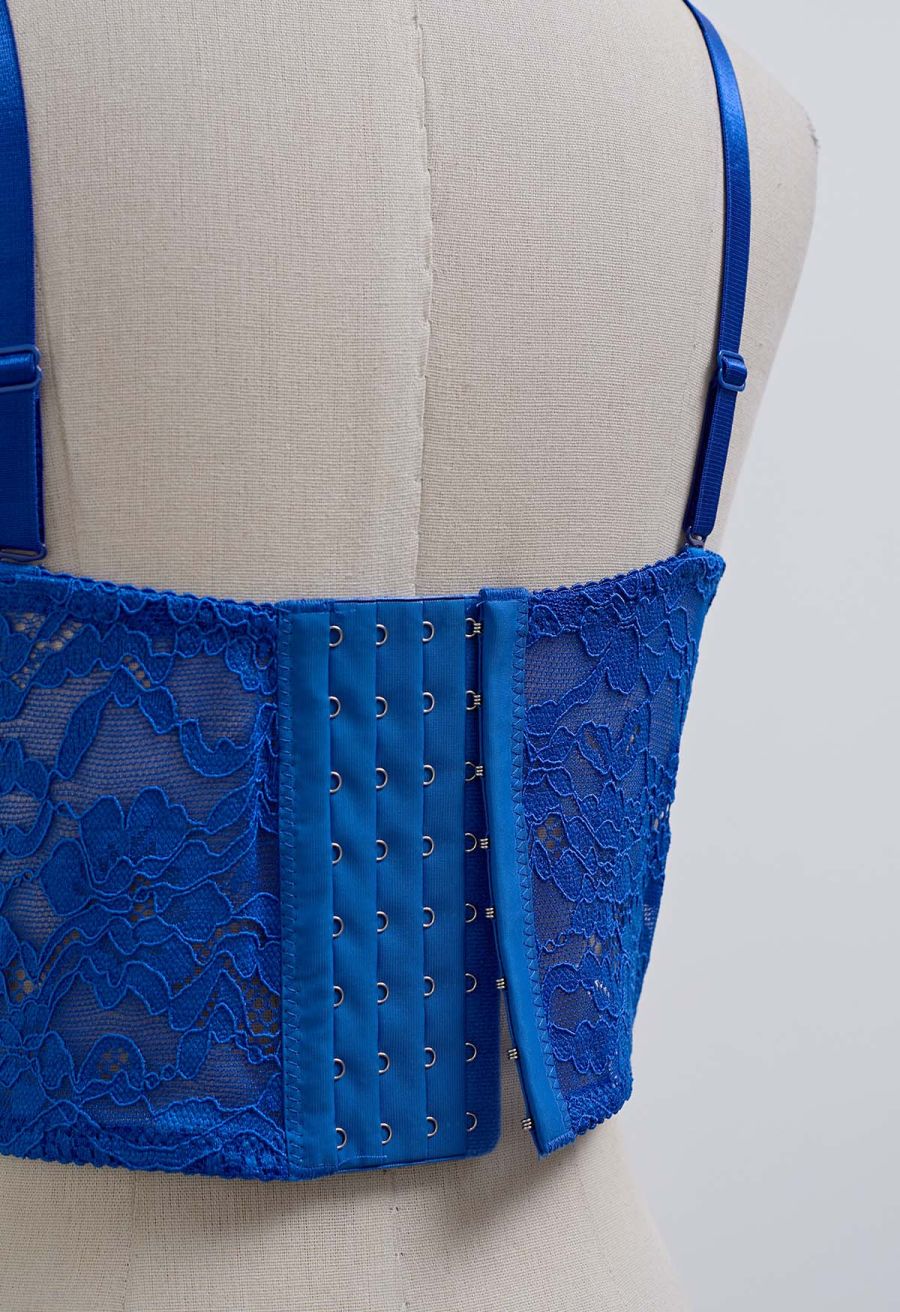 Floral Lace Bustier Crop Top in Indigo