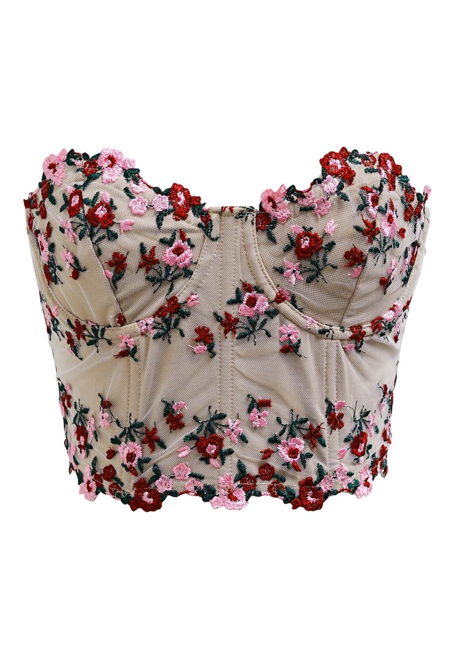 Dainty Floret Embroidery Corset Bustier Top
