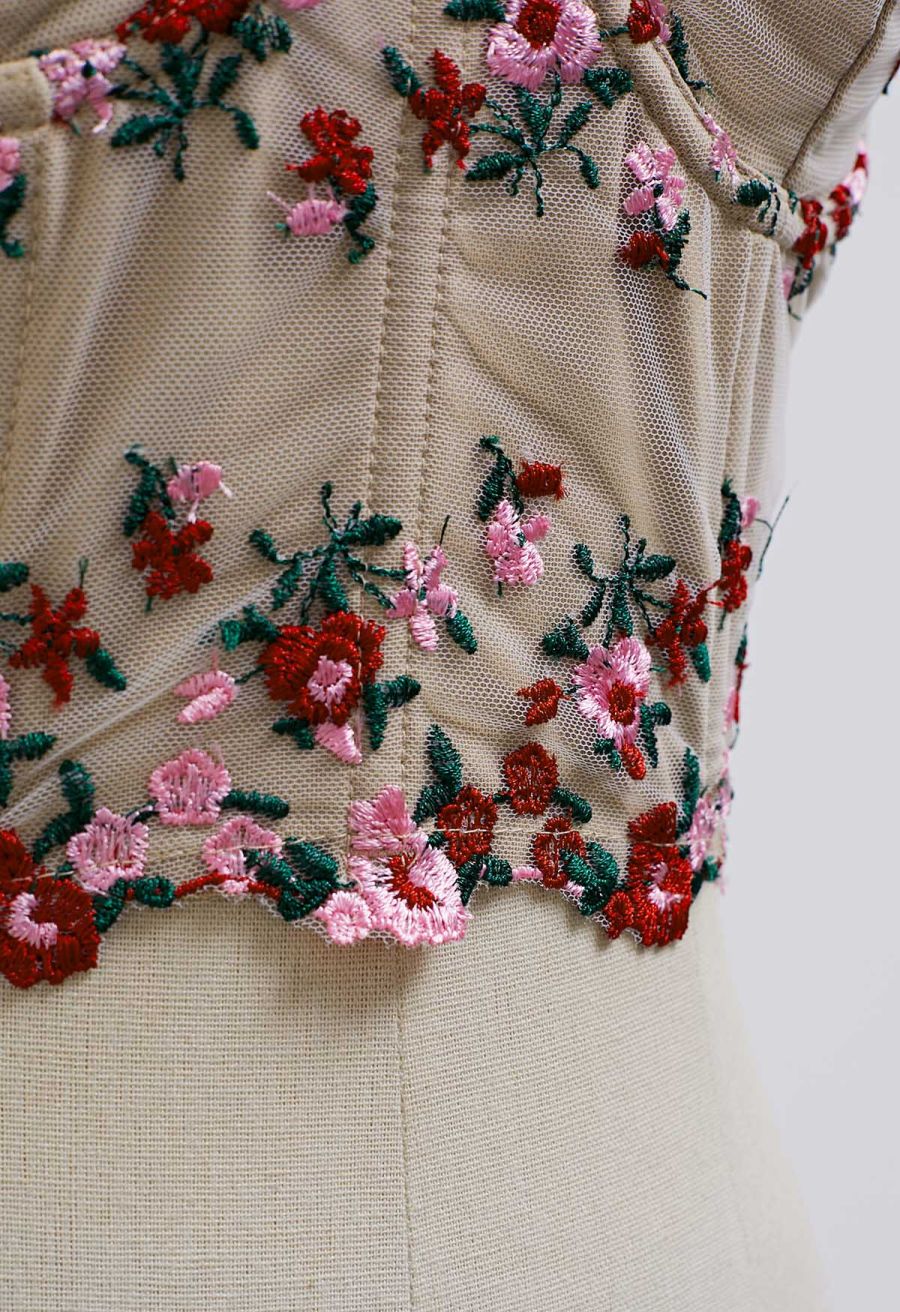 Dainty Floret Embroidery Corset Bustier Top