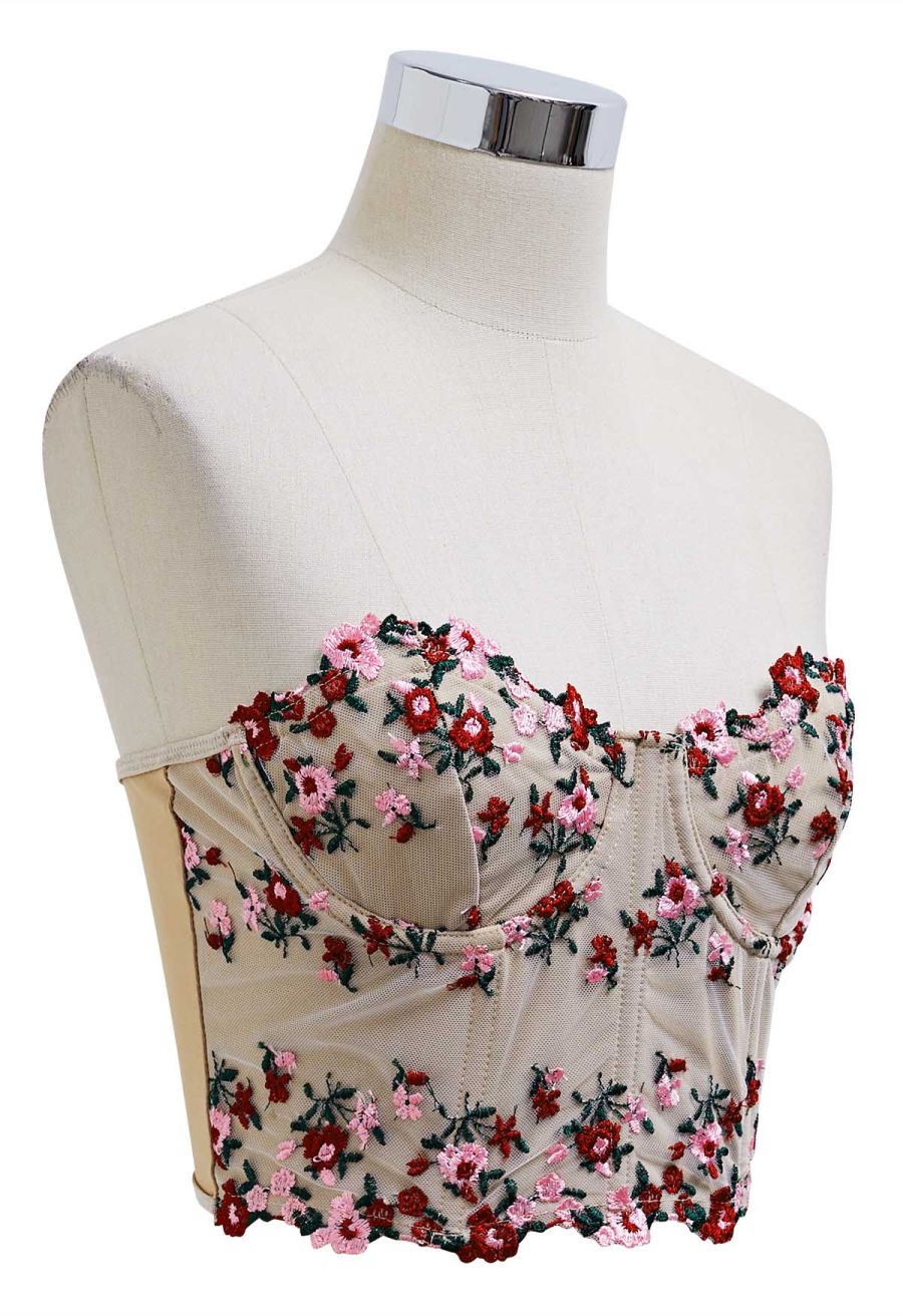 Dainty Floret Embroidery Corset Bustier Top
