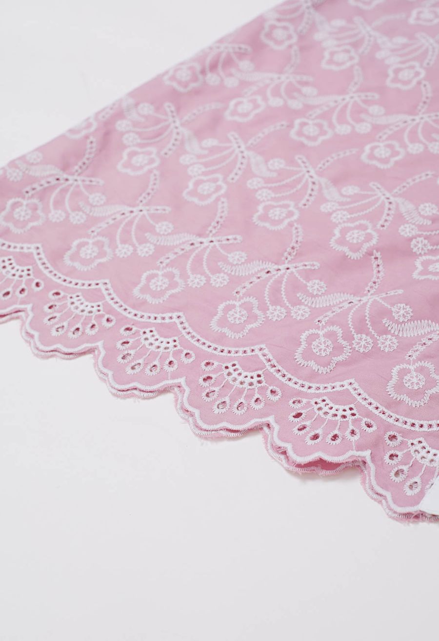 Dancing Floret Embroidered Button Down Dress in Pink