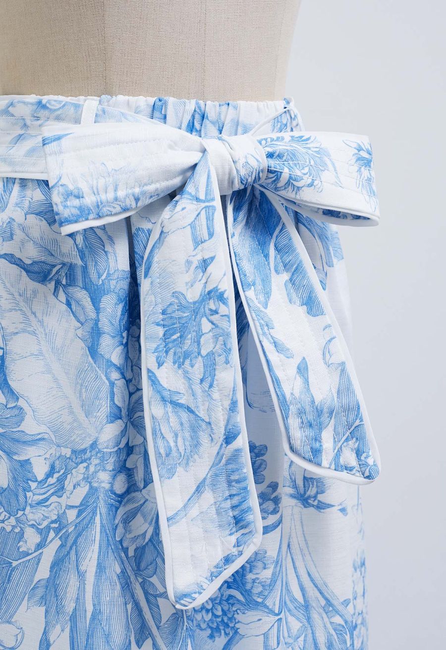 Blue Bouquet Printed Wide-Leg Pants