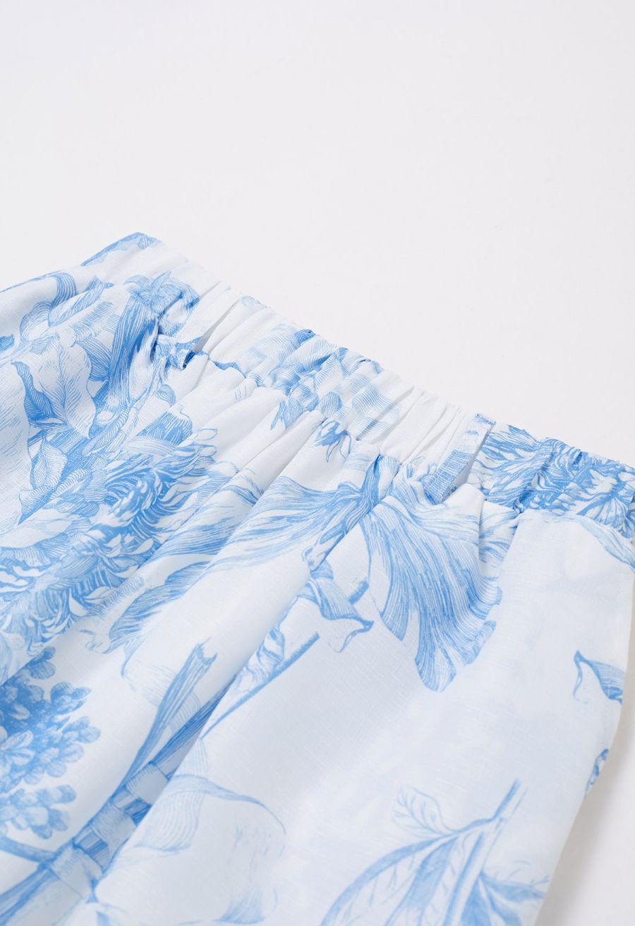 Blue Bouquet Printed Wide-Leg Pants