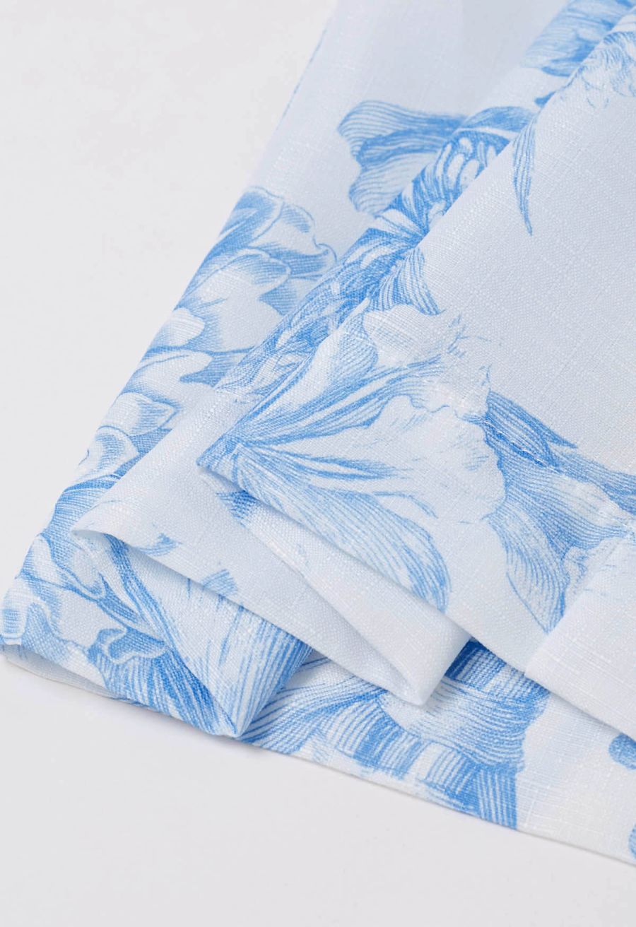 Blue Bouquet Printed Wide-Leg Pants
