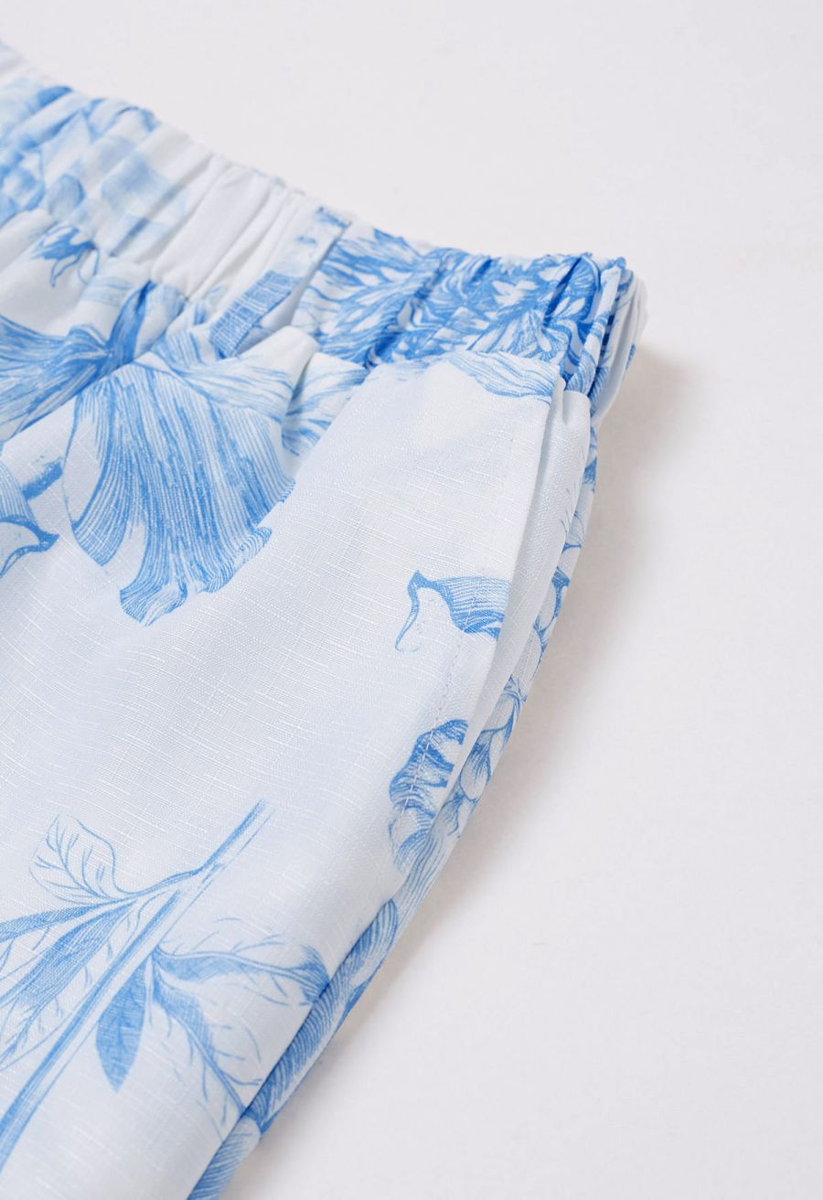 Blue Bouquet Printed Wide-Leg Pants
