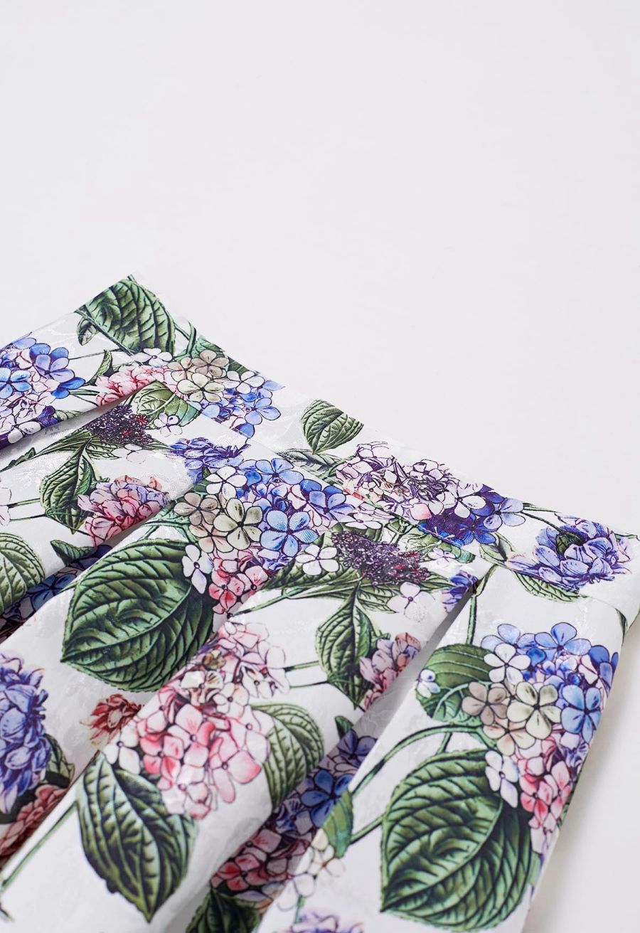Watercolor Hydrangea Jacquard Pleated Midi Skirt