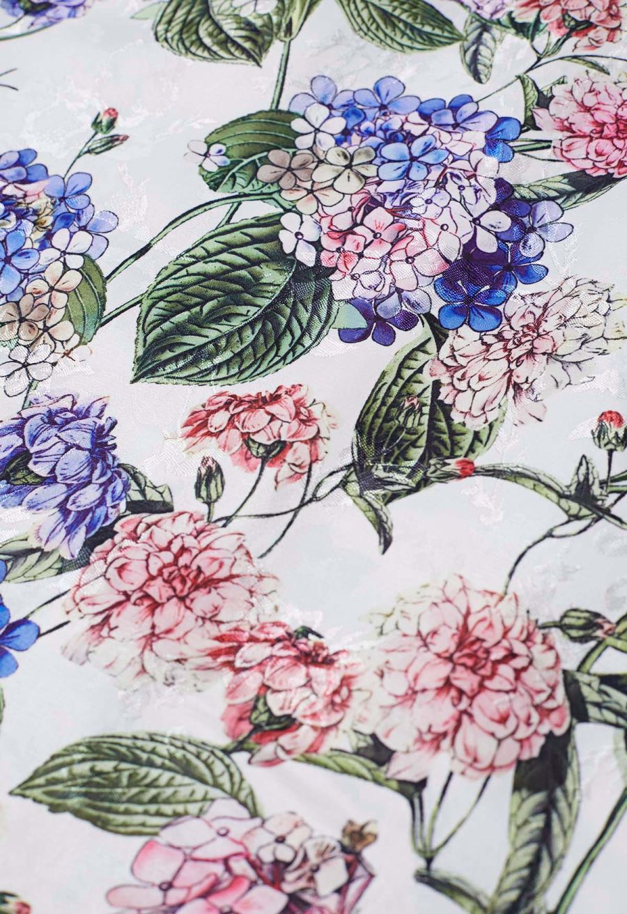 Watercolor Hydrangea Jacquard Pleated Midi Skirt