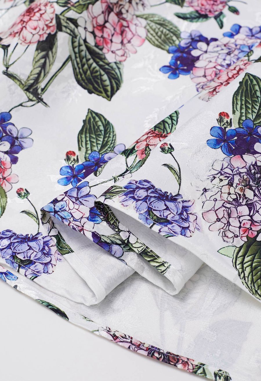 Watercolor Hydrangea Jacquard Pleated Midi Skirt