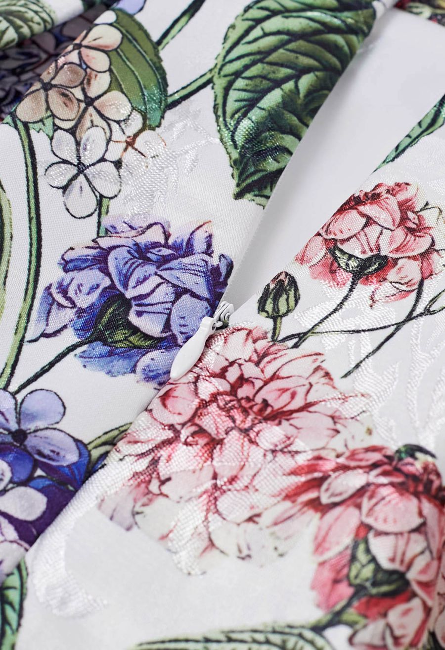 Watercolor Hydrangea Jacquard Pleated Midi Skirt